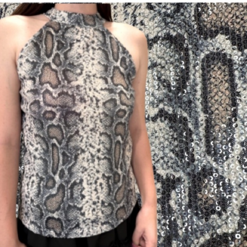 NWT Shimmering Sequined Snake Print Halter Tank Top